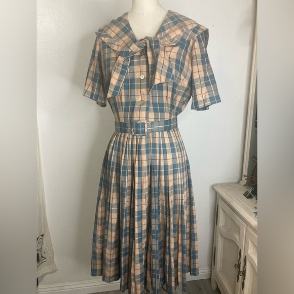 Vintage plaid pleated sailor dress with matching belt 💜 - Picture 1 of 9